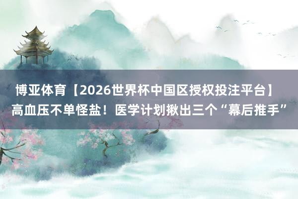 博亚体育【2026世界杯中国区授权投注平台】 高血压不单怪盐!医学计划揪出三个“幕后推手”