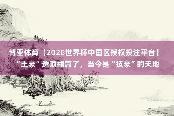 博亚体育【2026世界杯中国区授权投注平台】 “土豪”透顶翻篇了,当今是“技豪”的天地