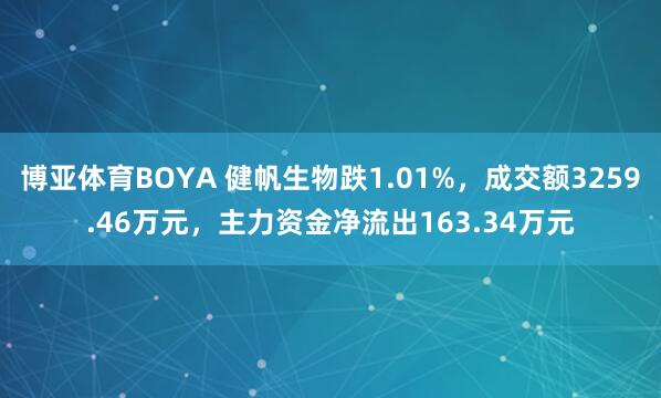 博亚体育BOYA 健帆生物跌1.01%,成交额3259.46万元,主力资金净流出163.34万元